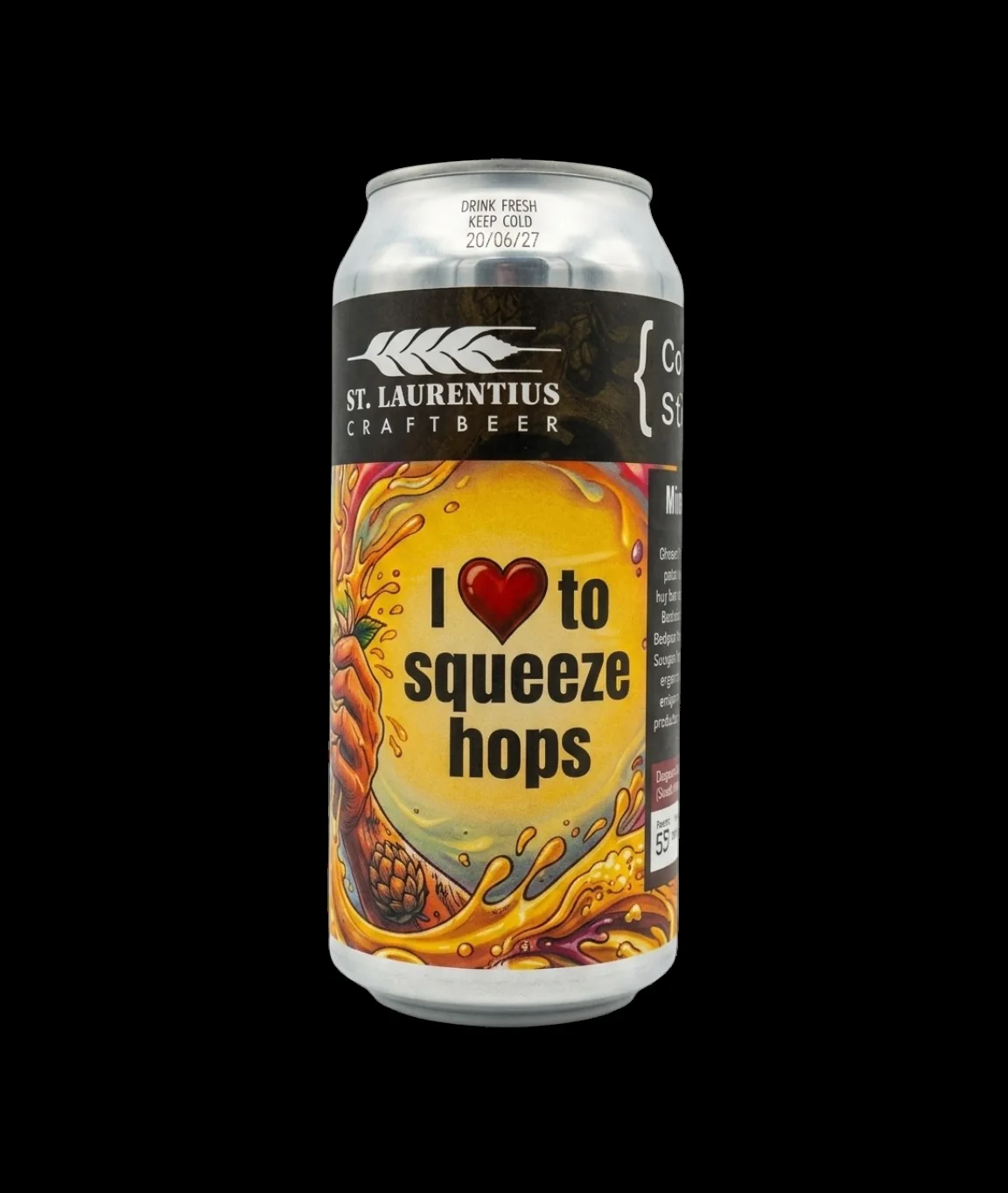 I Love to Squeeze Hops can showing its artwork